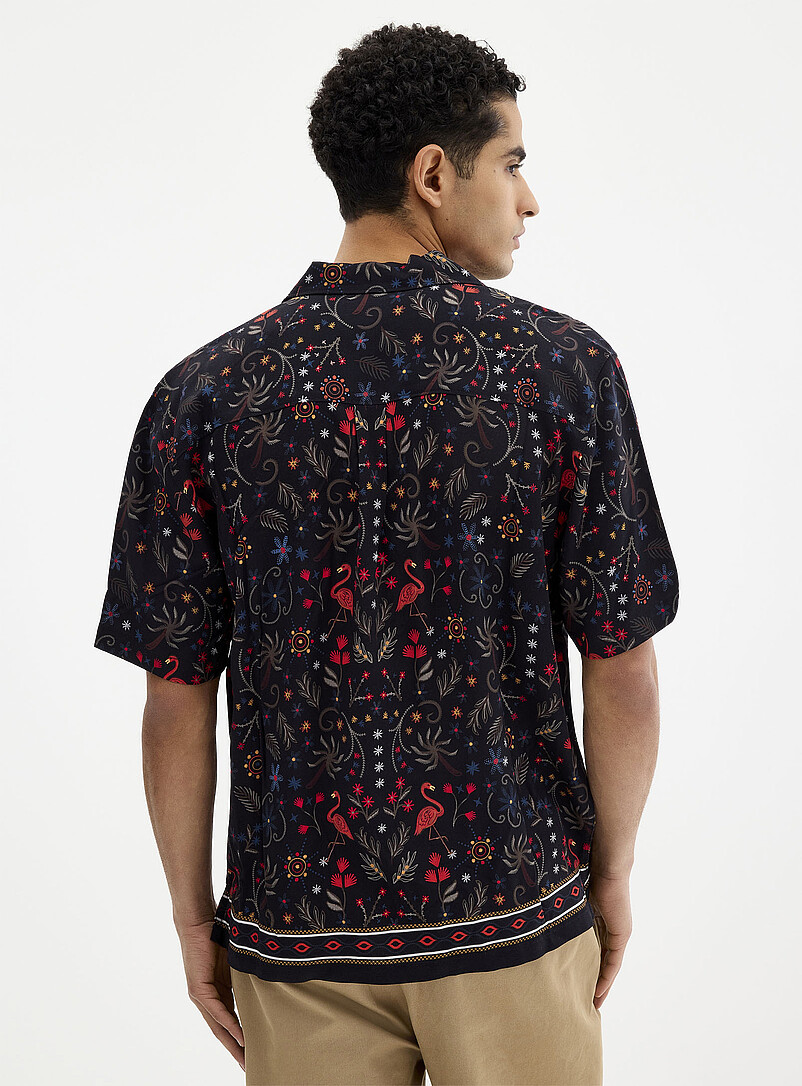 Le 31: La chemise cabana exotisme nocturne <b>Coupe confort</b> Bleu fonc&eacute; - Indigo pour homme
