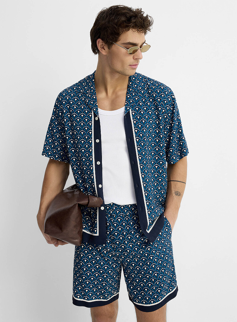 Le 31: La chemise cabana mosa&iuml;que art d&eacute;co <b>Coupe confort</b> Bleu &agrave; motifs pour homme