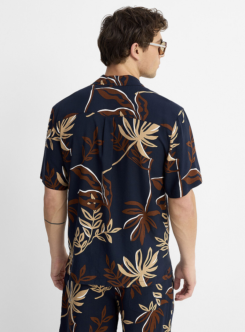 Le 31: La chemise cabana fleurs trac&eacute;es <b>Coupe confort</b> Orange &agrave; motifs pour homme