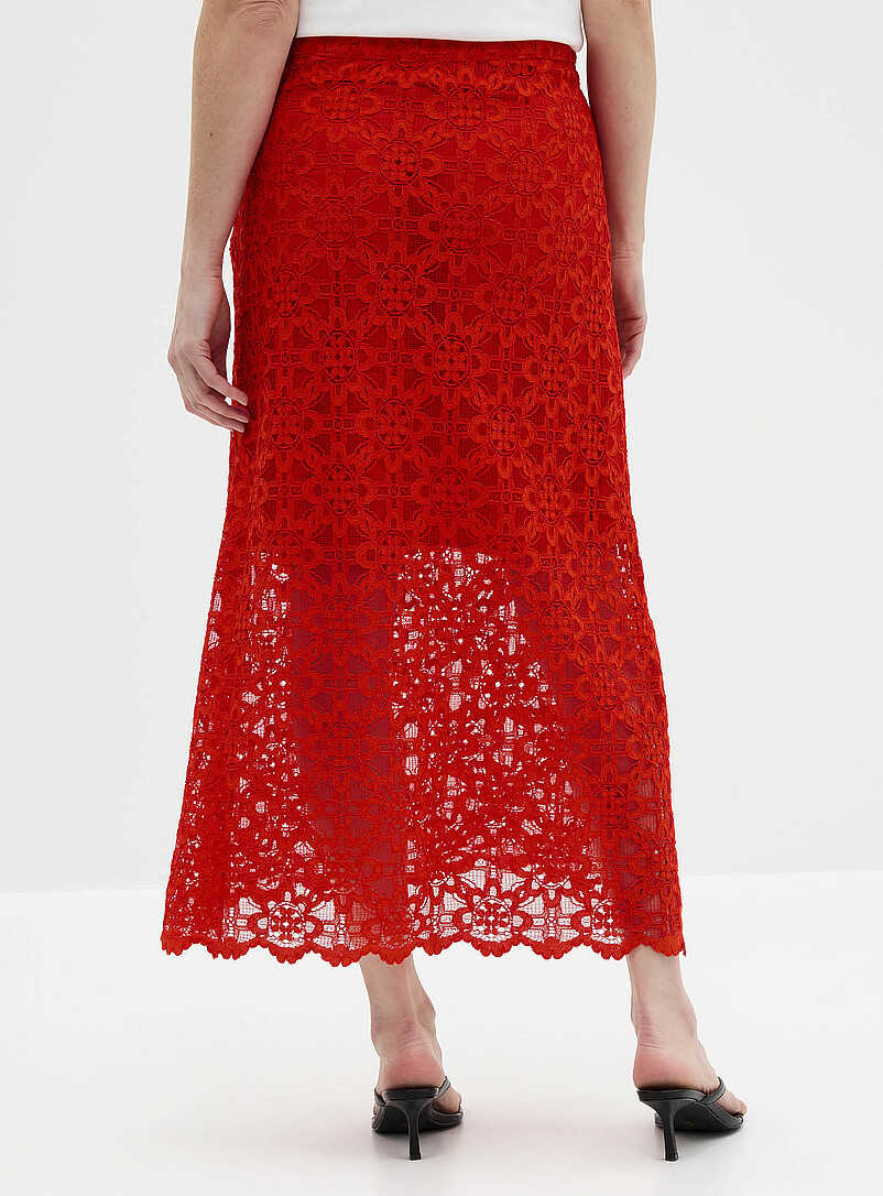 Contemporaine Red Floral guipure maxi skirt for women