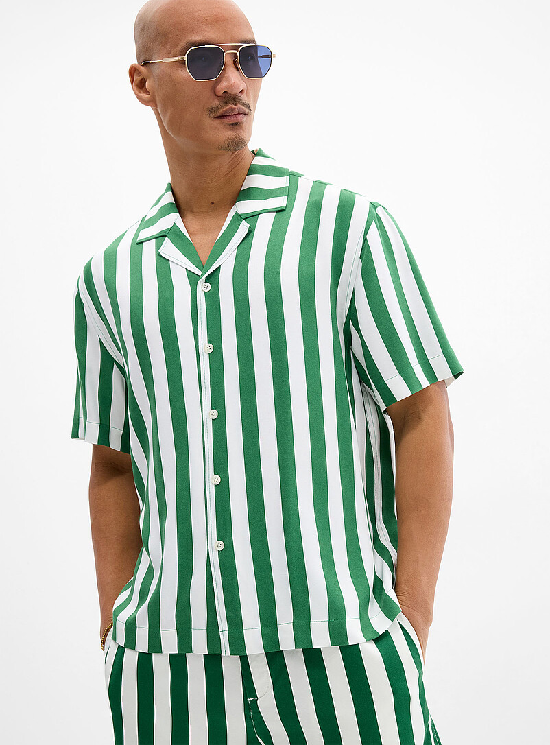 Le 31: La chemise cabana rayures parasol <b>Coupe confort</b> Vert pour homme