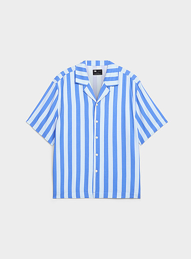 Le 31: La chemise cabana rayures parasol <b>Coupe confort</b> Bleu &agrave; motifs pour homme
