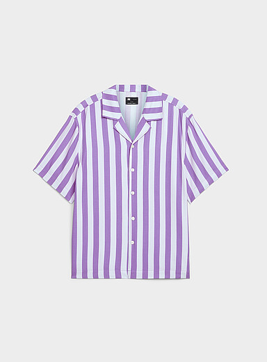 Le 31: La chemise cabana rayures parasol <b>Coupe confort</b> Mauve pour homme