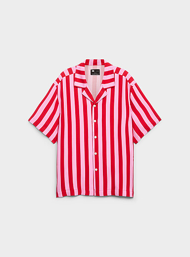 Le 31: La chemise cabana rayures parasol <b>Coupe confort</b> Rouge &agrave; motifs pour homme