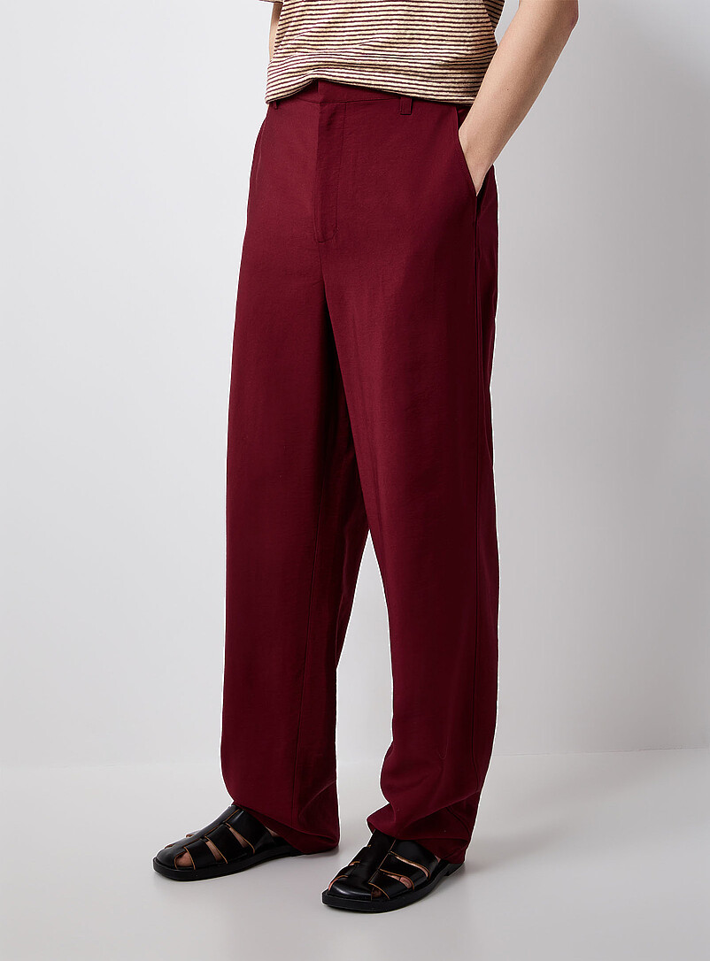 Le 31: Le pantalon fluide toile froiss&eacute;e <b>Coupe Paris - Relaxe &agrave; taille haute</b> Rouge framboise - Cerise pour homme