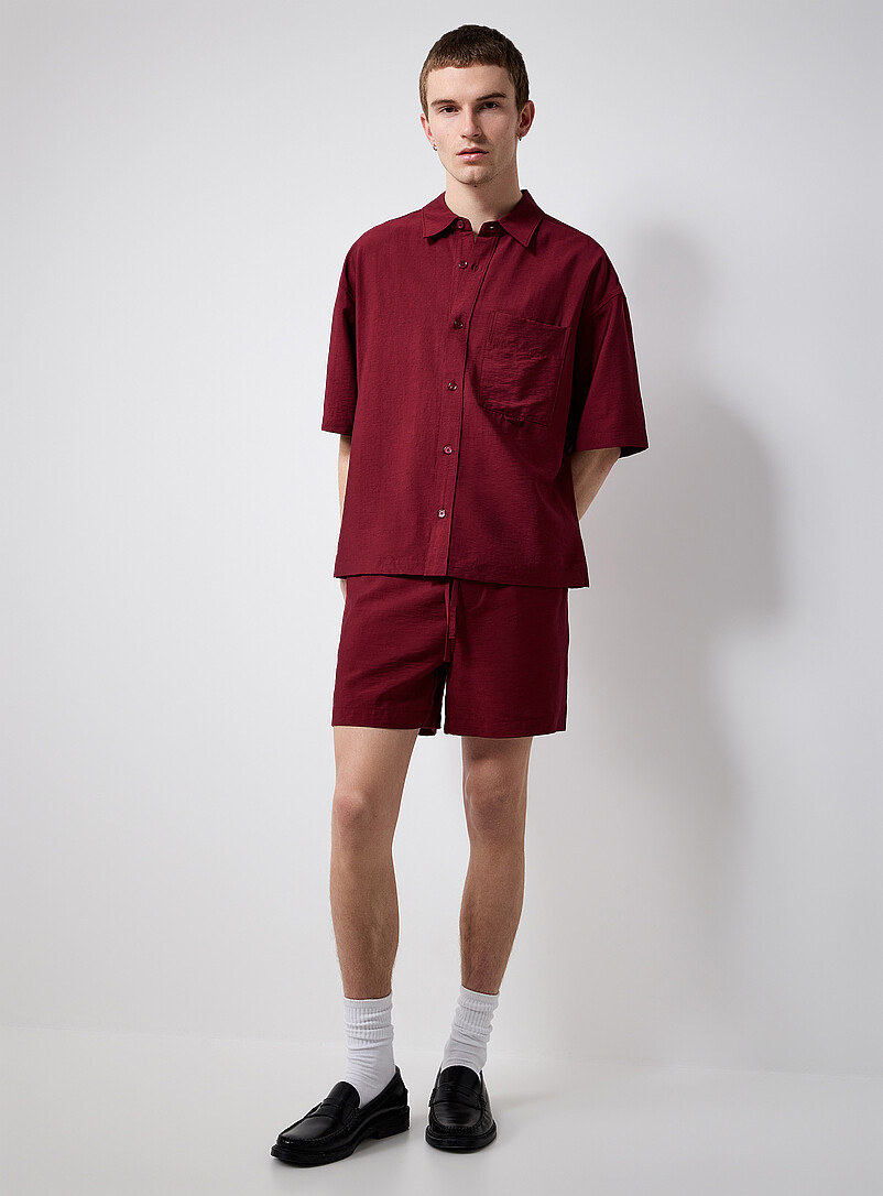 Le 31: La chemise fluide toile froiss&eacute;e <b>Coupe carr&eacute;e</b> Bourgogne pour homme
