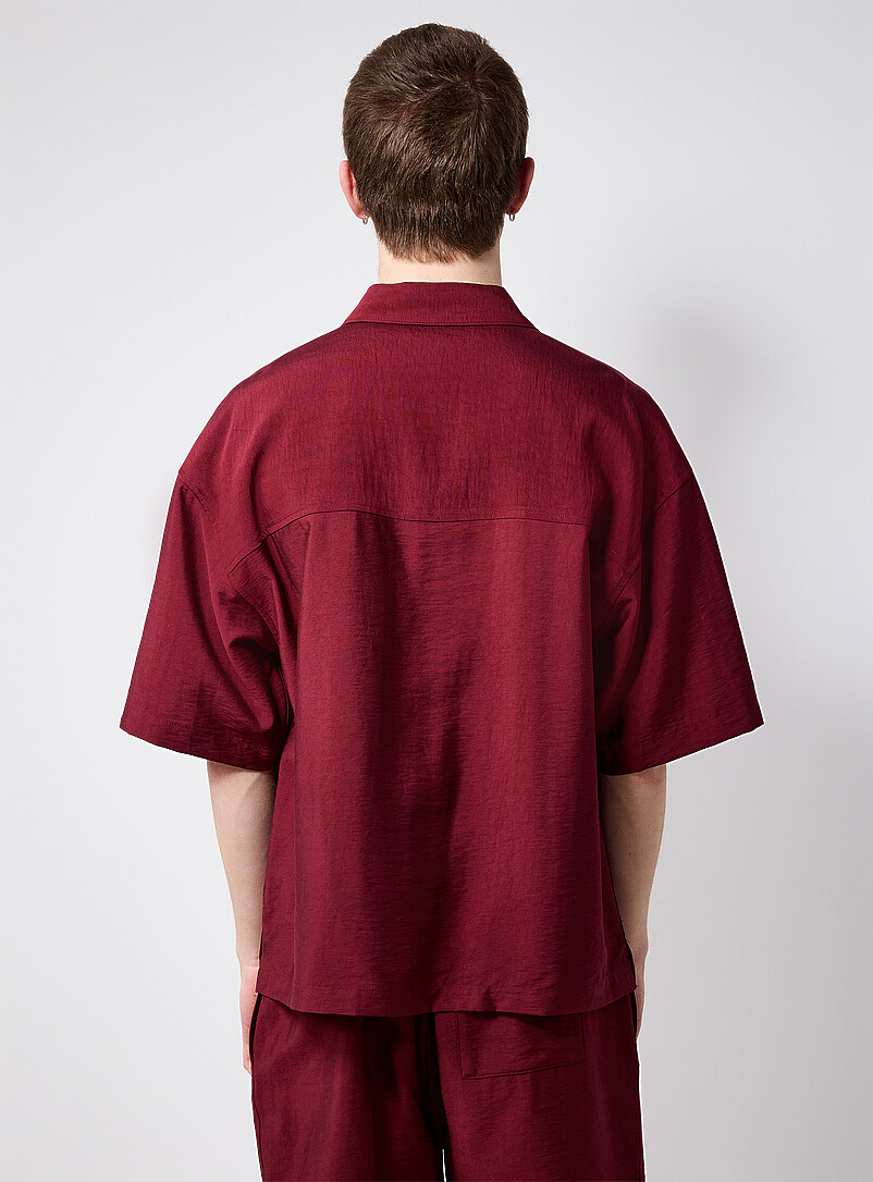 Le 31: La chemise fluide toile froiss&eacute;e <b>Coupe carr&eacute;e</b> Bourgogne pour homme