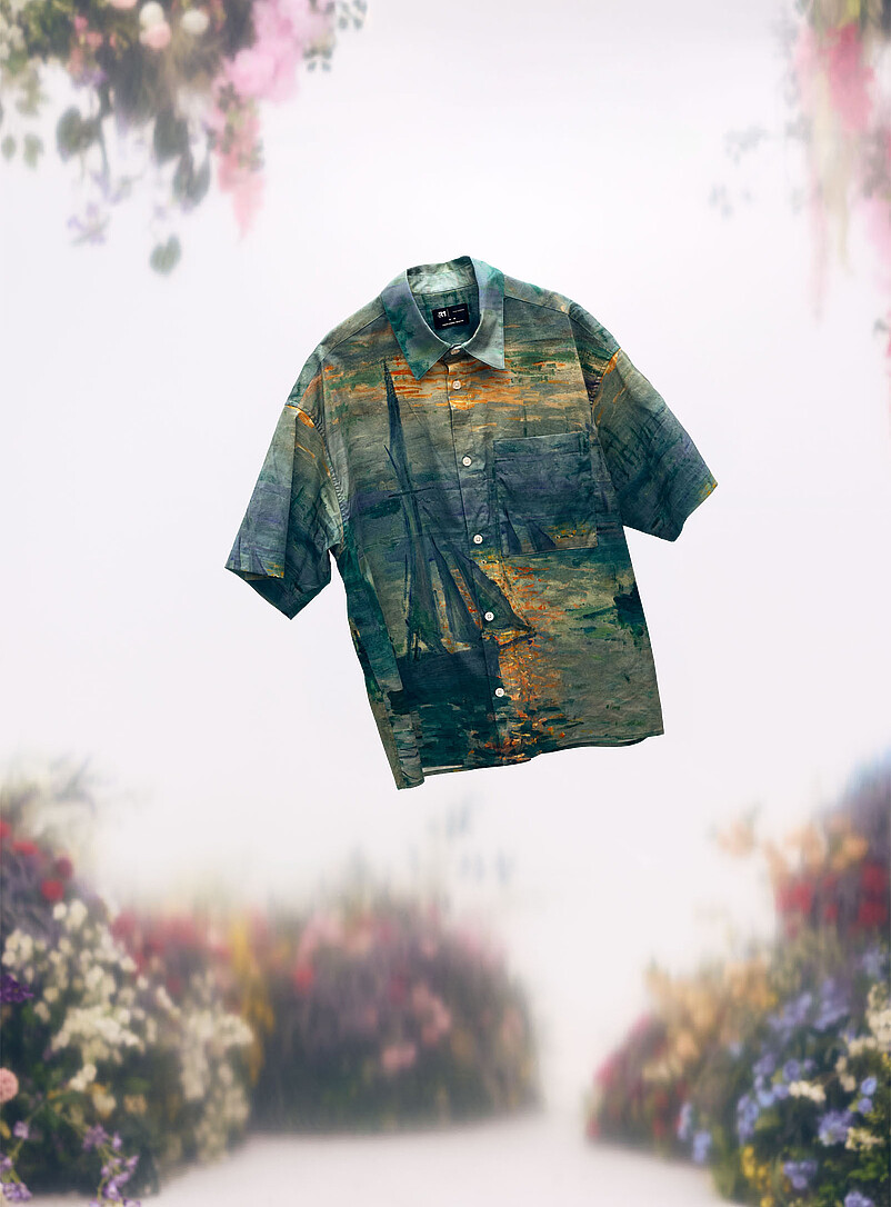 Le 31: La chemise toile impressionniste Coupe carr&eacute;e <b>Collection En hommage &agrave; Claude Monet</b> Bleu &agrave; motifs pour homme