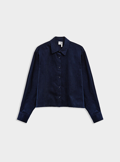 Twik: La chemise carr&eacute;e velours c&ocirc;tel&eacute; Bleu marine - Bleu nuit pour femme
