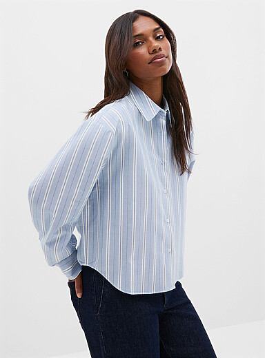 Contemporaine Blue Boxy striped Oxford shirt for women