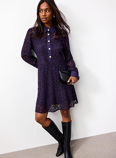 Contemporaine Grape/Dark Crimson Jewel buttons lace shirtdress for women