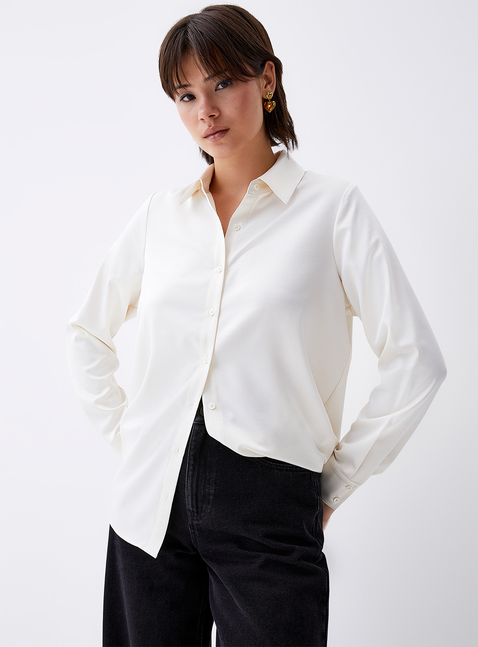 Twik Oversized Silky Satin Shirt In Ecru/linen