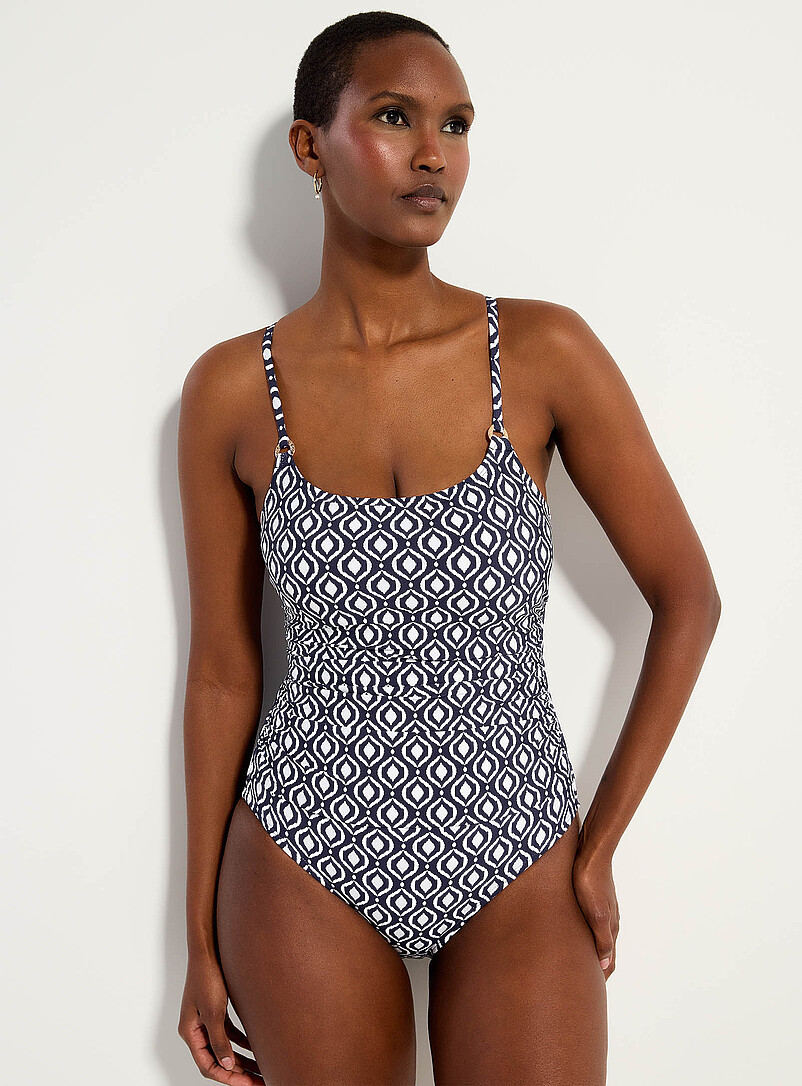 Hexagonal Mosaic Scoop-Neck One-Piece