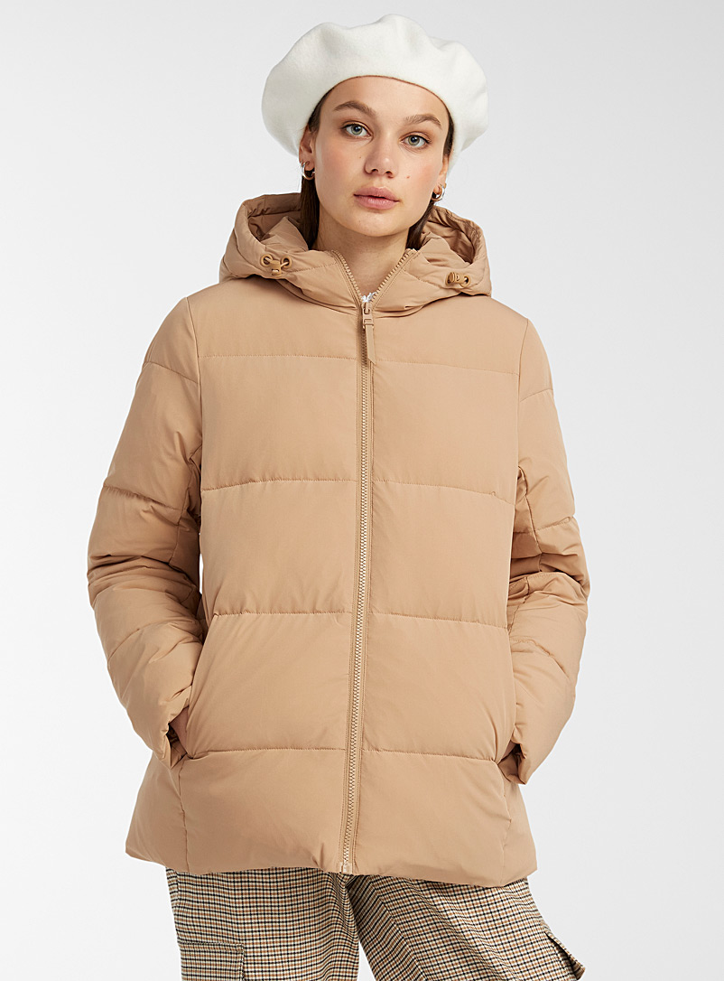 Twik Sand Hooded puffer coat for women