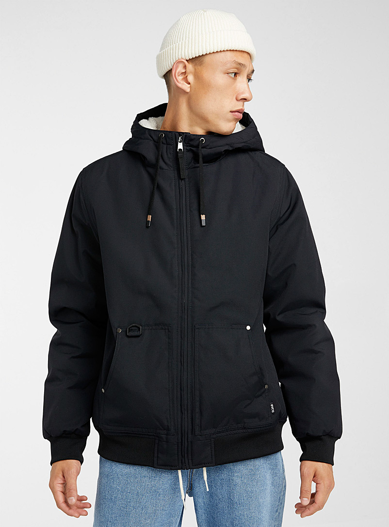Djab Black Sherpa-hood utility bomber jacket for men