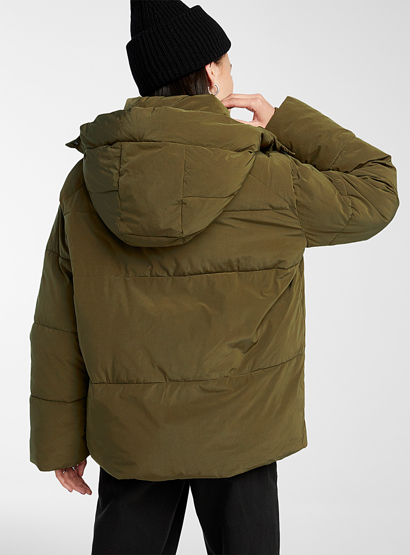 Twik Khaki Peachskin puffer jacket for women