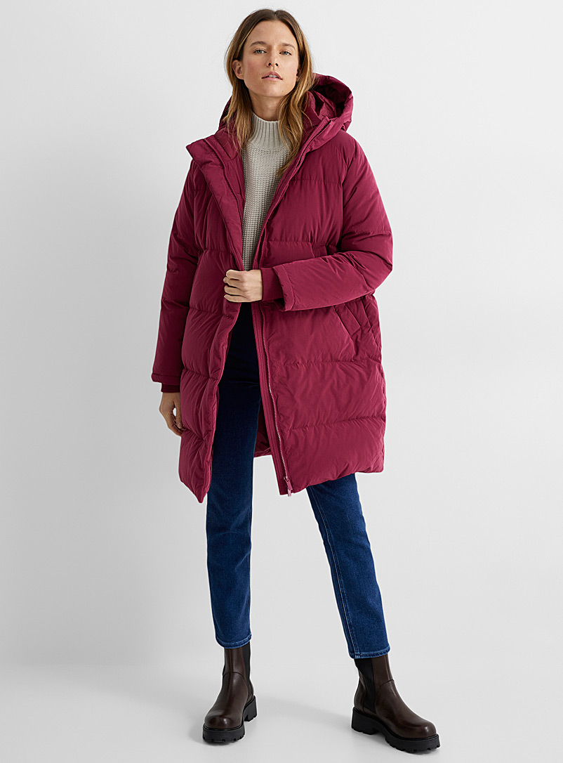 Contemporaine Cherry Red Peachskin raglan puffer jacket for women
