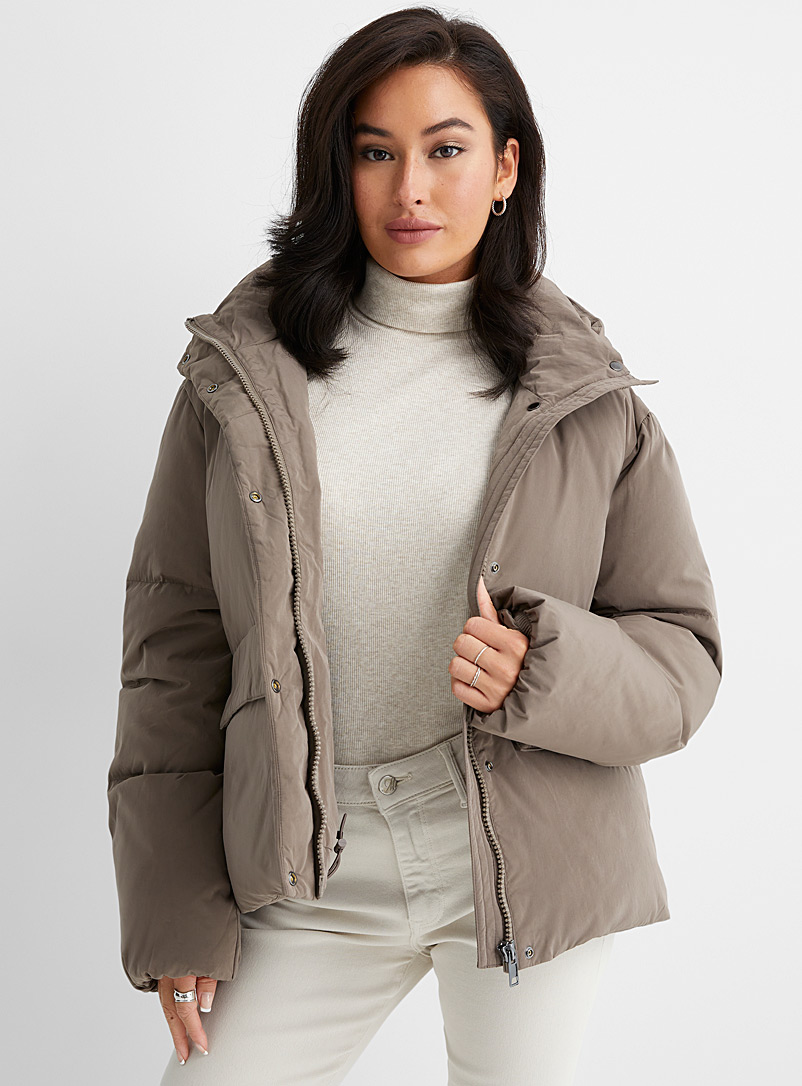 Contemporaine Medium Brown Peachskin cropped puffer jacket for women