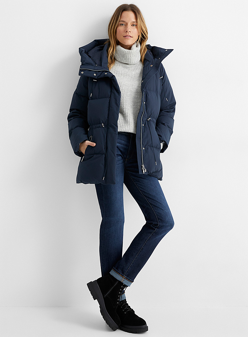 Contemporaine Marine Blue Recycled polyester drawstring-waist puffer jacket for women