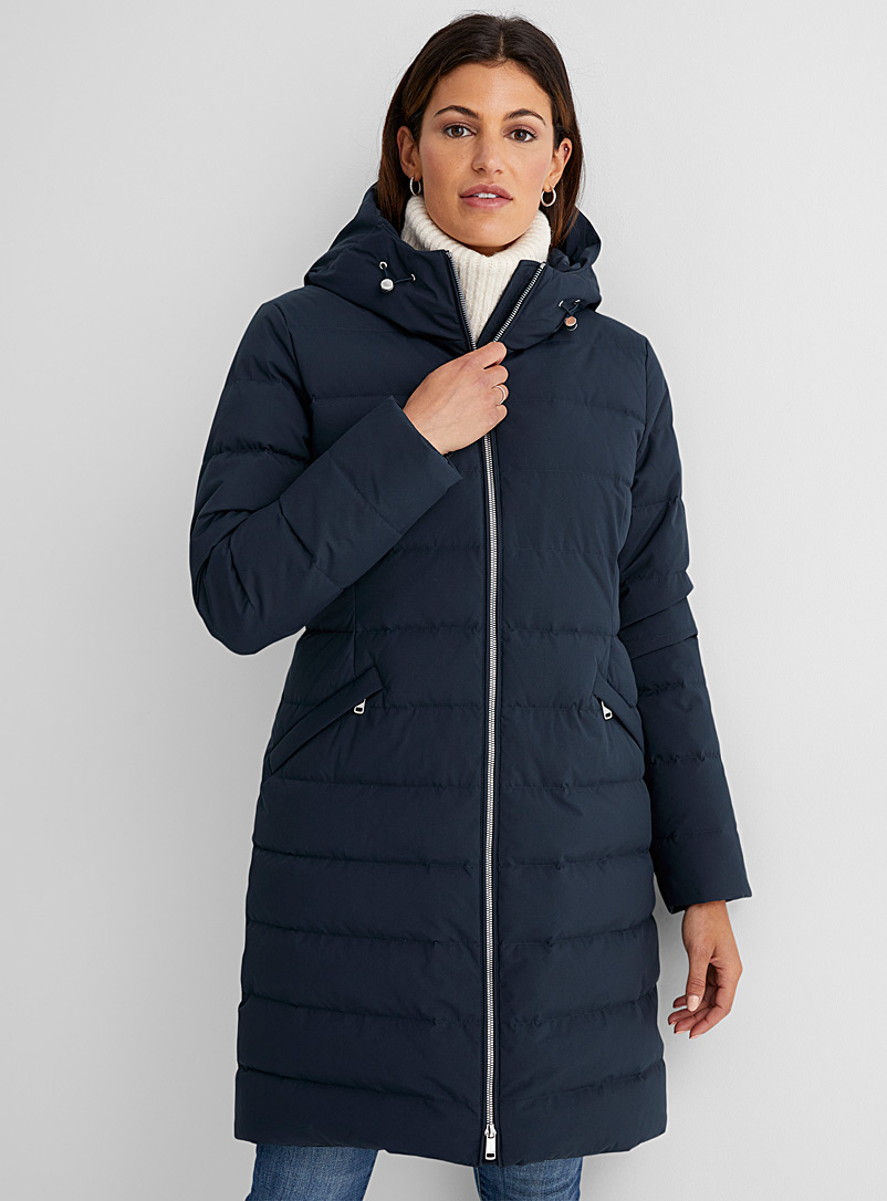 Contemporaine Marine Blue Recycled polyester fitted puffer jacket for women