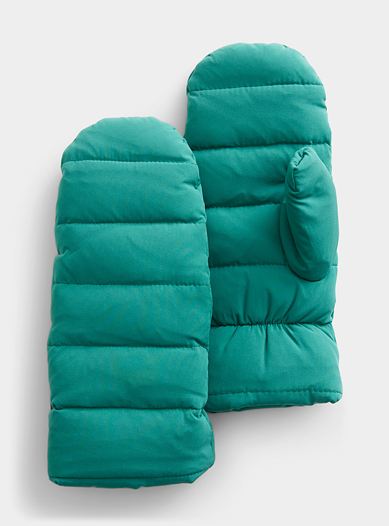 Simons Green Quilted nylon mittens for women