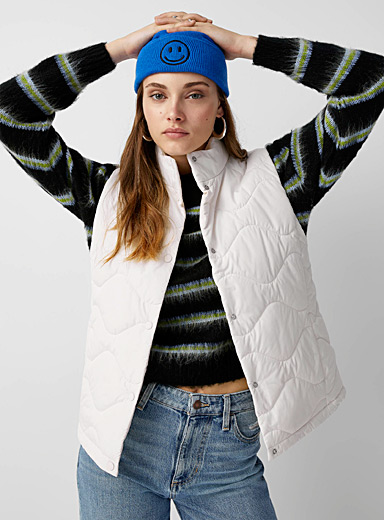 Twik Ivory White Waves quilted vest for women