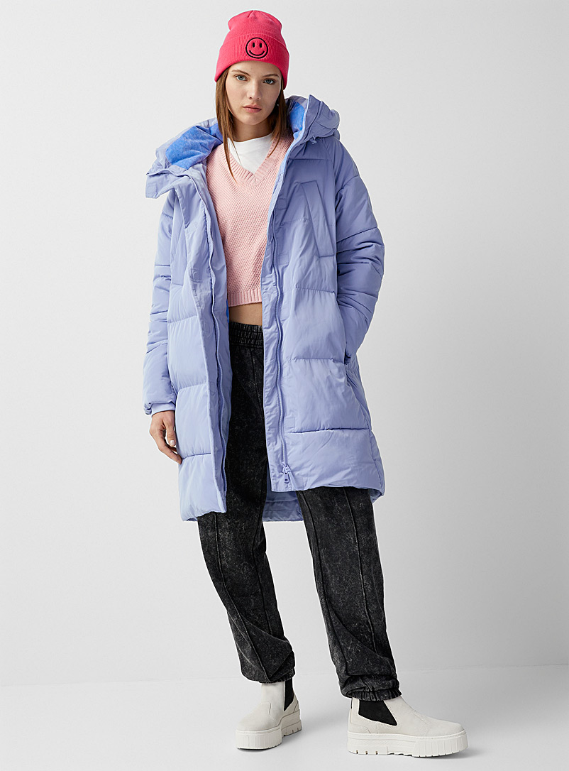 Twik Baby Blue Long cocoon-hood puffer jacket for women