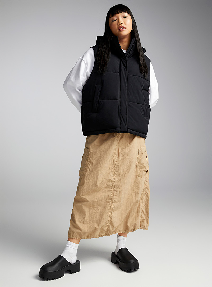 Twik Black Soft nylon sleeveless puff jacket for women