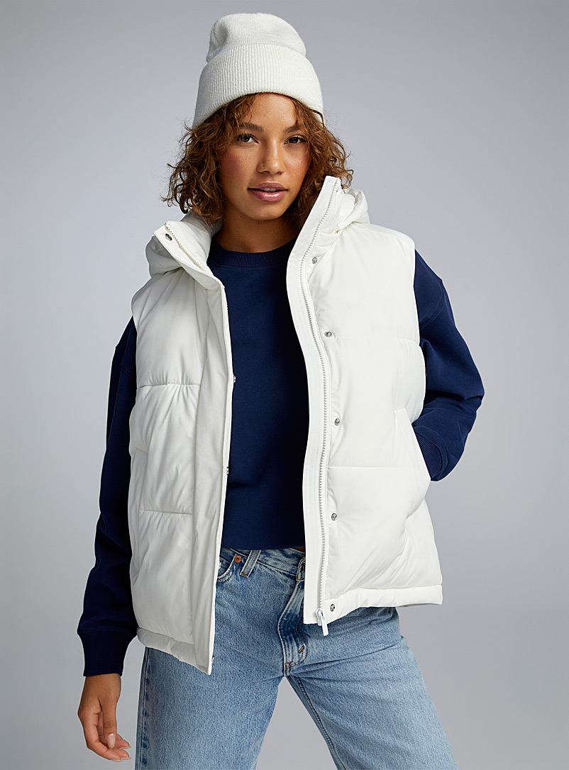 Twik White Soft nylon sleeveless puff jacket for women