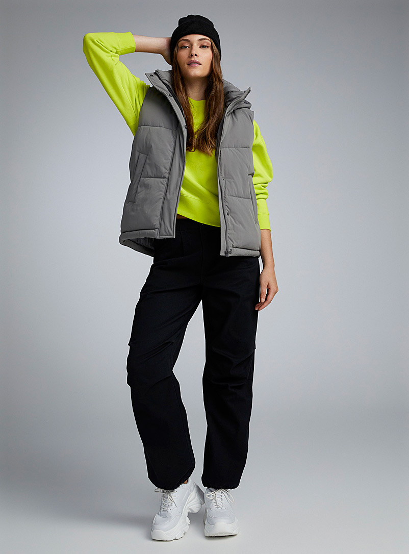 Twik Grey Soft nylon sleeveless puff jacket for women