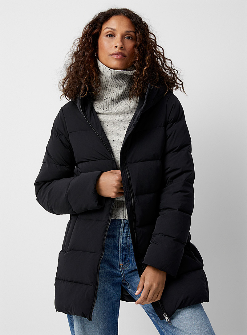 Contemporaine Black Cocoon-hood stretch puffer for women