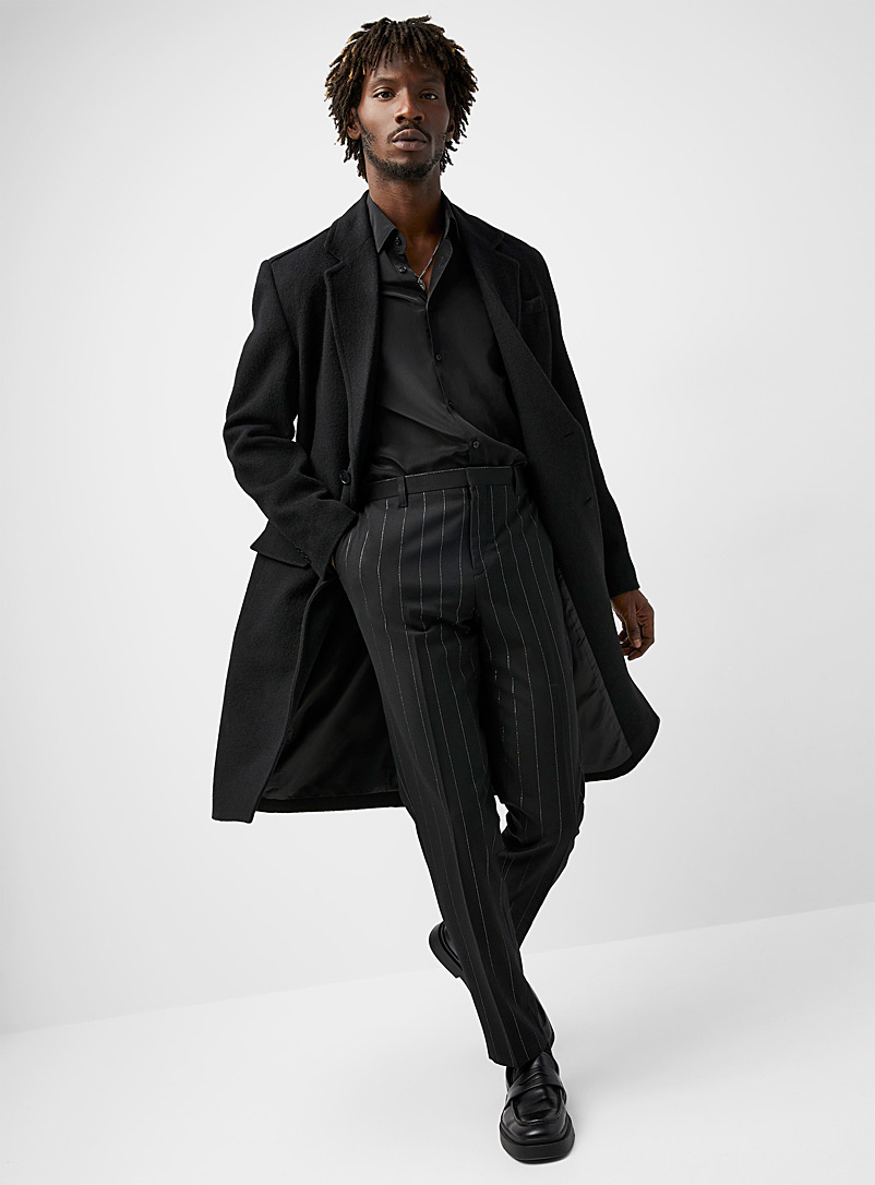 Le 31 Black Long modern overcoat for men