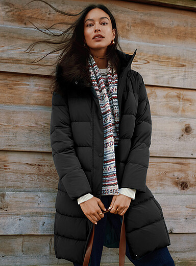 Contemporaine Black 3/4-length recycled nylon puffer jacket for women