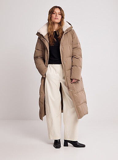 Contemporaine Taupe Soft plush cloud quilting long coat for women