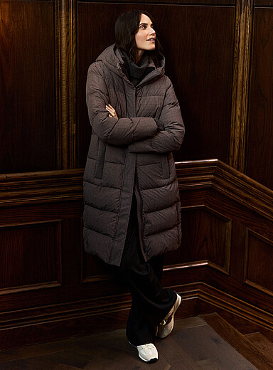 Mid-length houndstooth puffer coat