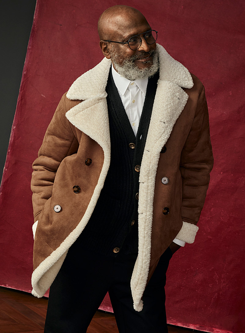 men's faux suede shearling coat