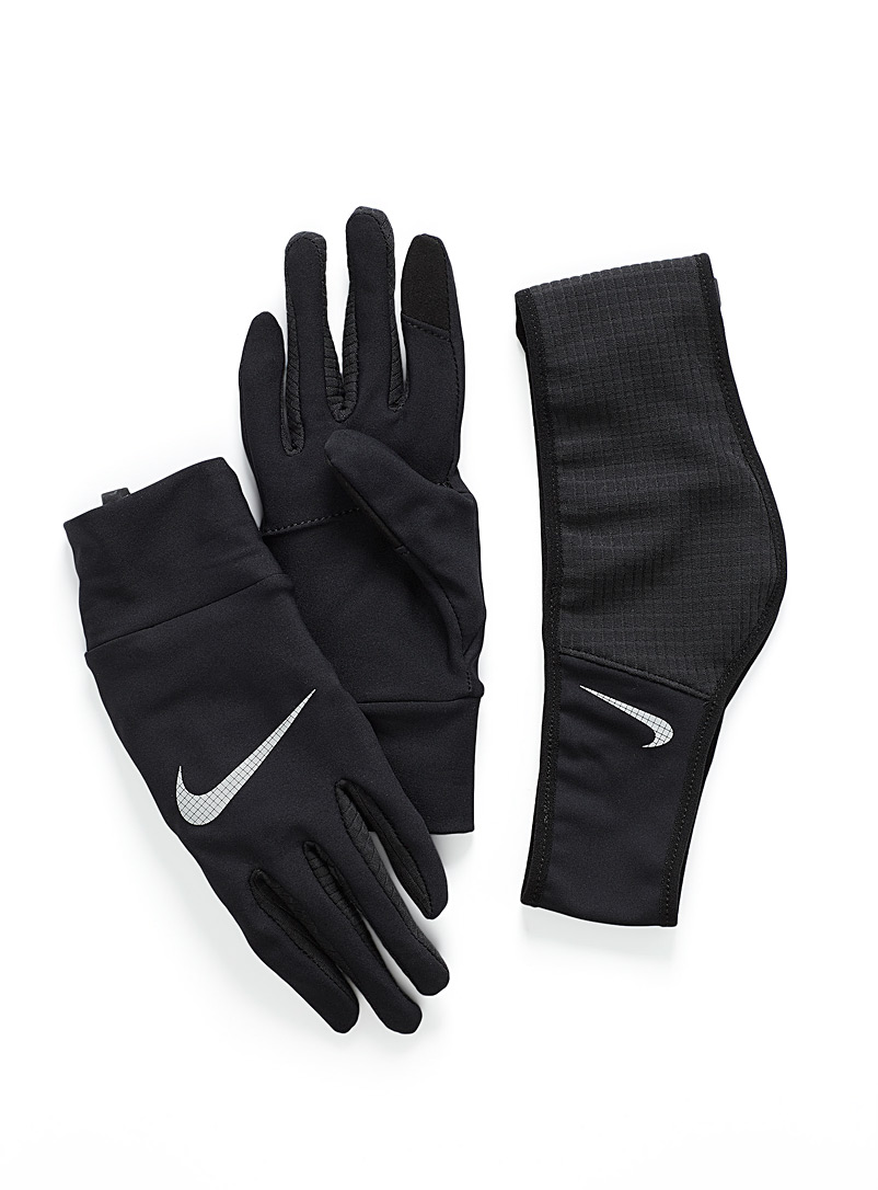 Nike Black Polar fleece microfibre gloves and headband set for women