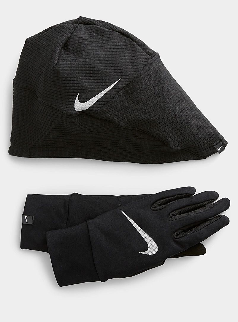Nike Black Microfleece gloves and tuque set for women