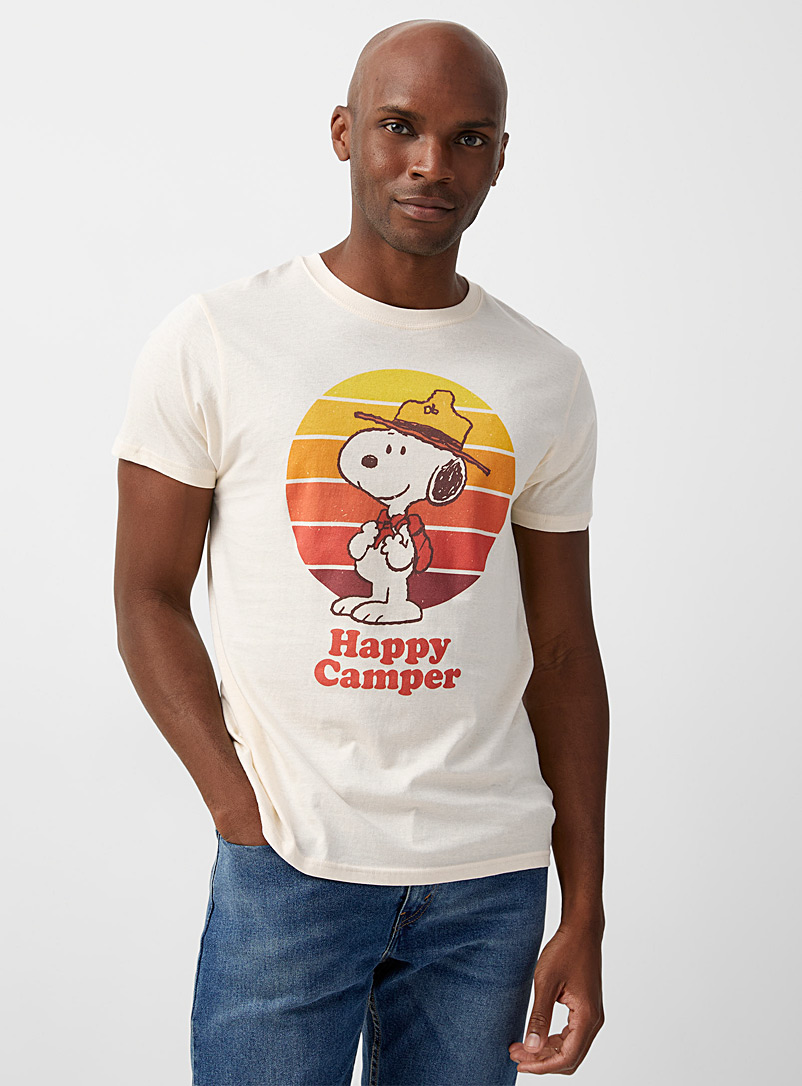 Le 31 Ivory/Cream Beige Happy Camper T-shirt for men