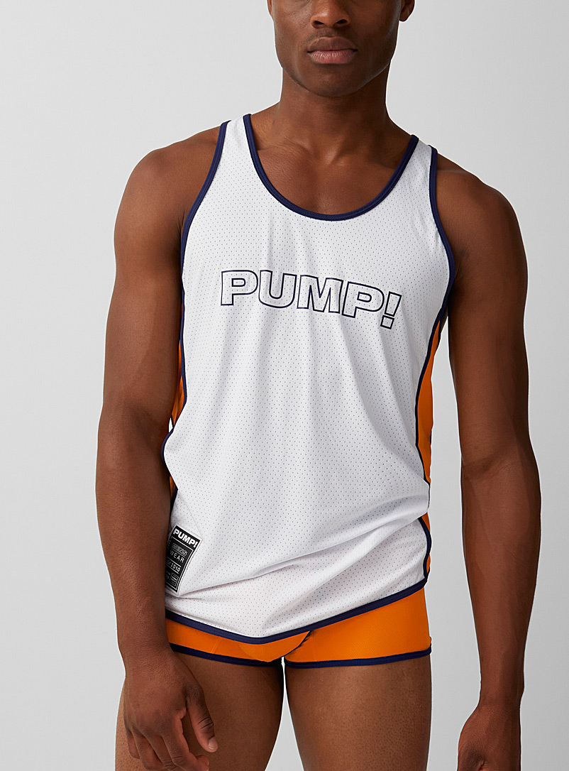 Pump!: La camisole échancrée <i>varsity</i> Blanc à motifs pour homme