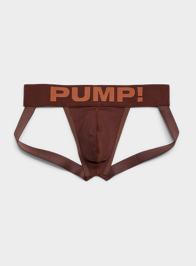 Le slip suspensoir c&ocirc;tel&eacute; brun Nylon