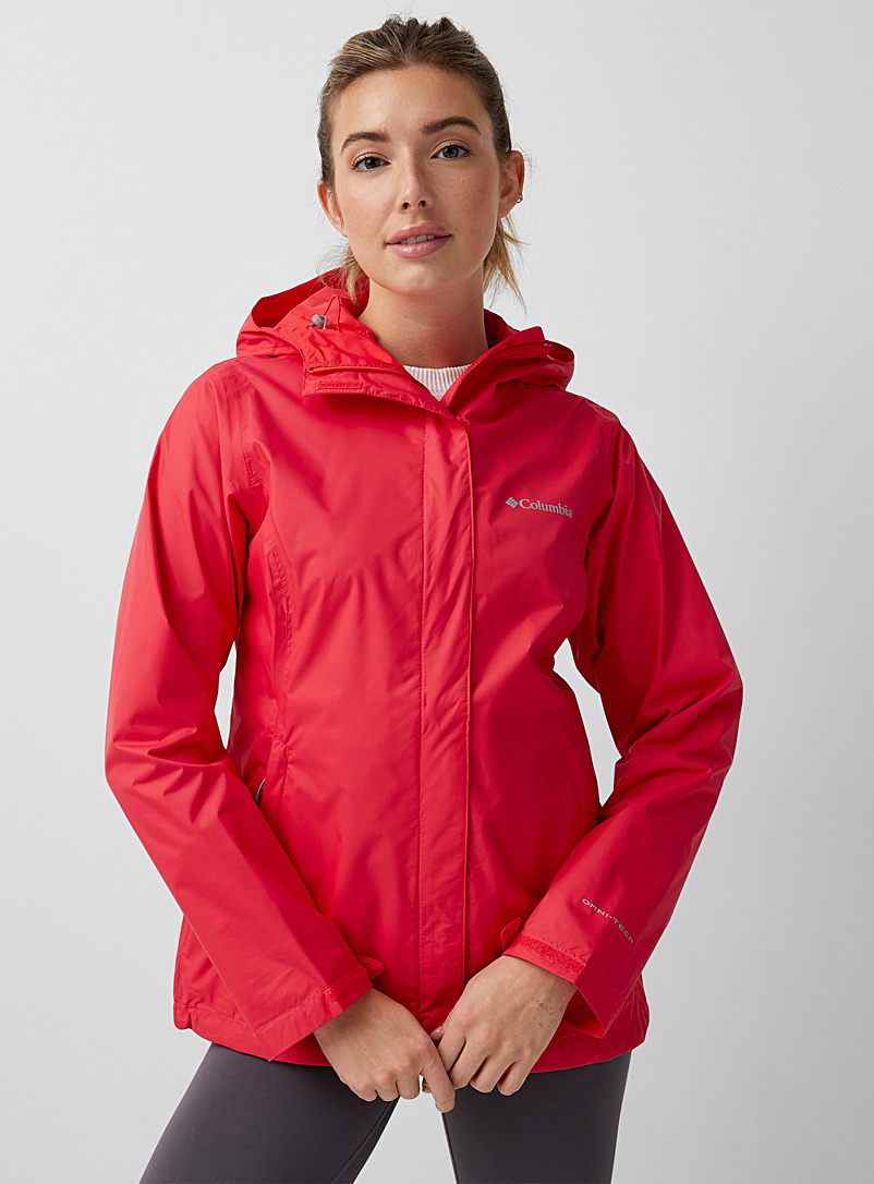 Columbia Red Arcadia packable rain jacket for women