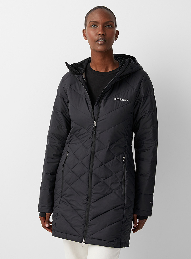 Columbia Black Heavenly plush hooded 3/4 puffer jacket for women