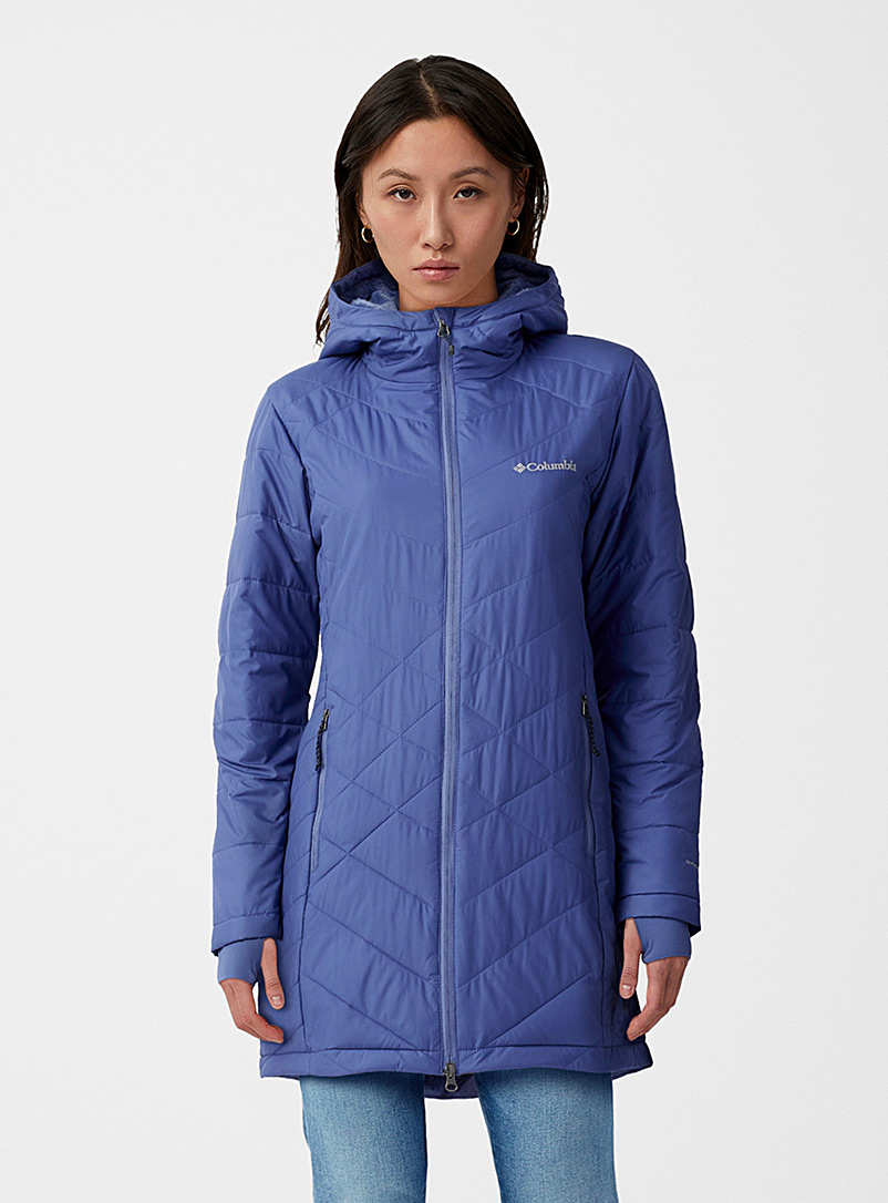 Columbia Blue Heavenly plush hooded 3/4 puffer jacket for women