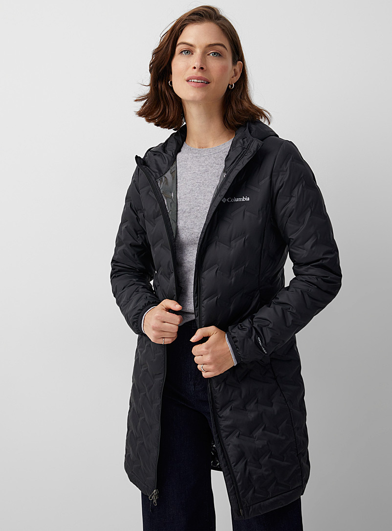 Columbia Black Delta Ridge chevron 3/4 puffer jacket for women