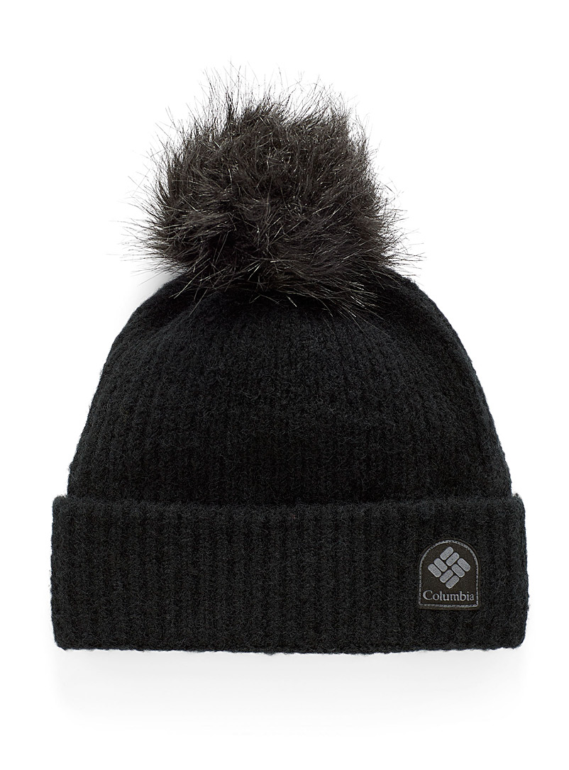 Columbia Black Pompom ribbed tuque for women