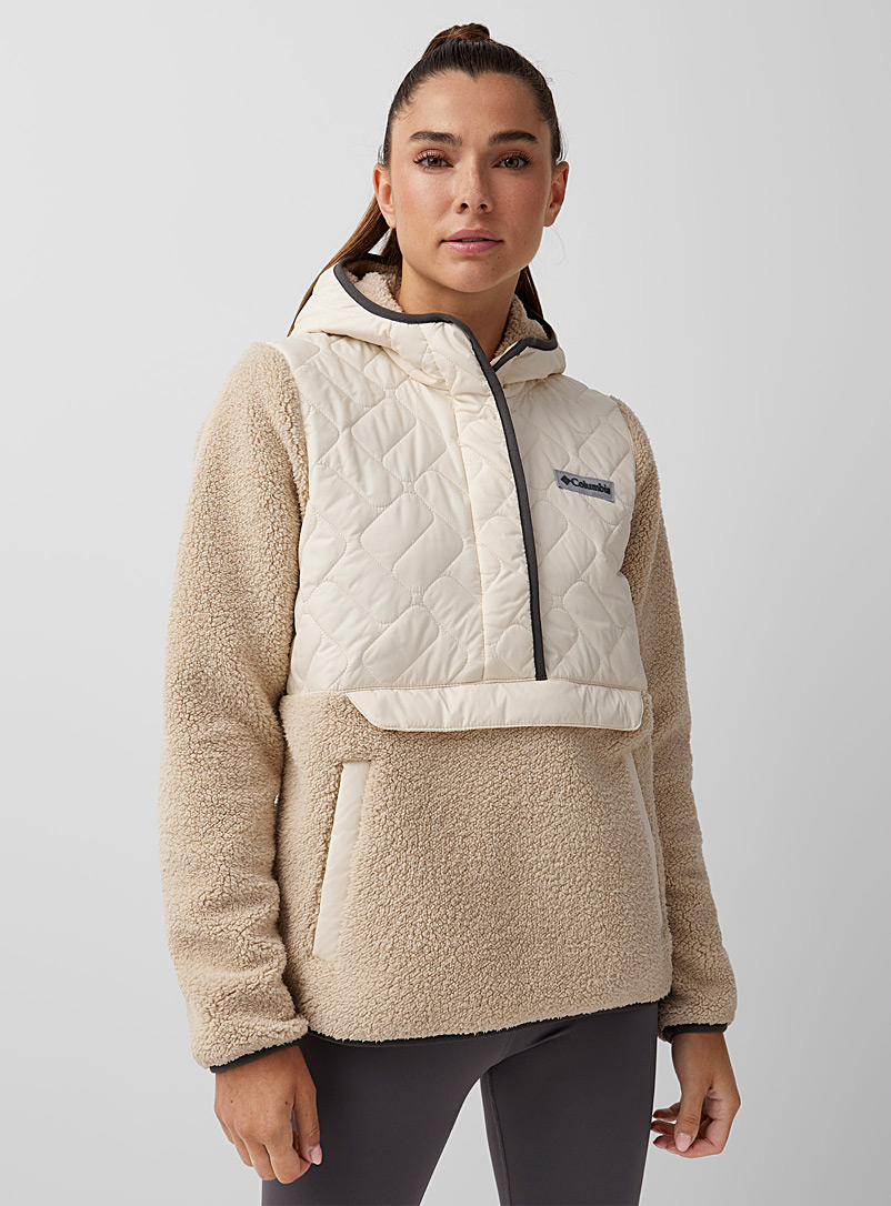 Columbia Ivory White Quilted sherpa fleece hoodie for women