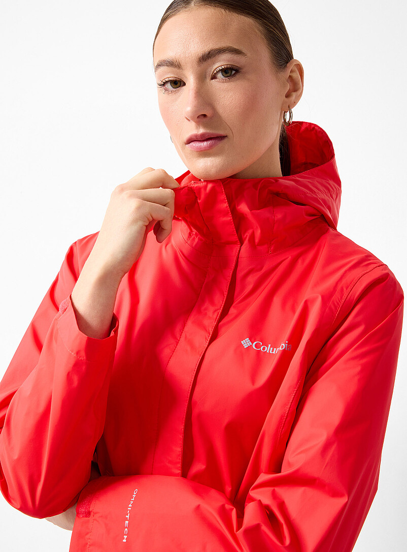 Columbia Red Arcadia packable rain jacket for women