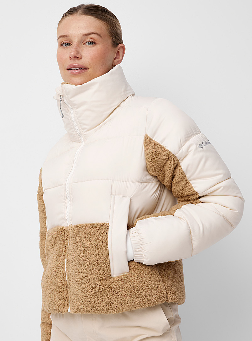 Columbia Ivory White Leadbetter Sherpa-accent puffer coat for women