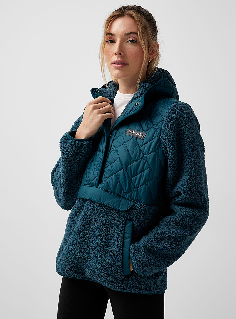 Columbia Blue Quilted sherpa fleece hoodie for women
